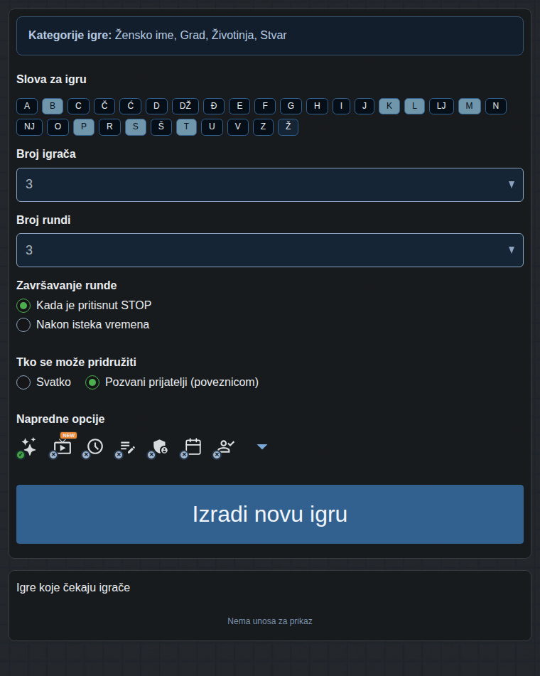 Obrazac za stvaranje igre