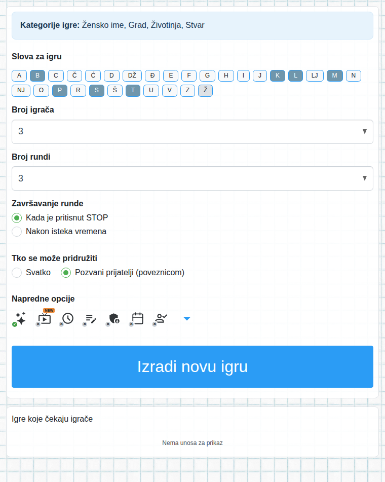 Obrazac za stvaranje igre