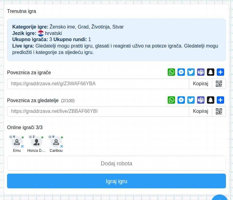 Predvorje s poveznicom za publiku