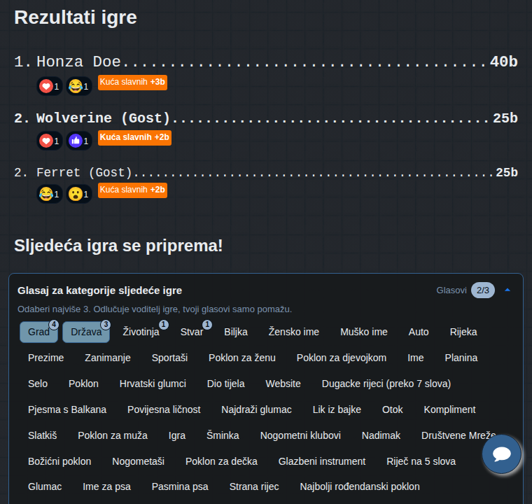 Rezultati igre