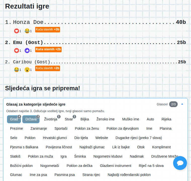 Rezultati igre