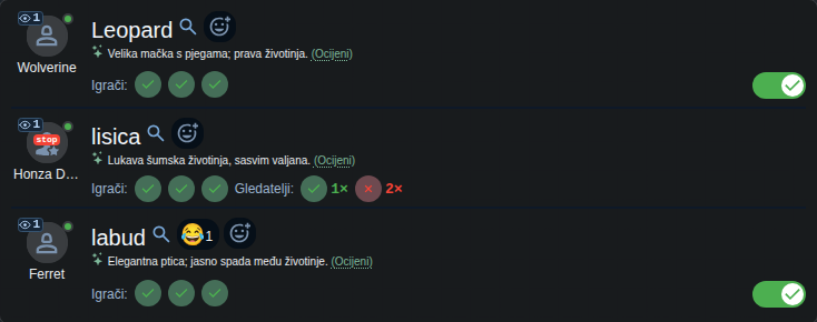Zbroj glasova publike uz igrača