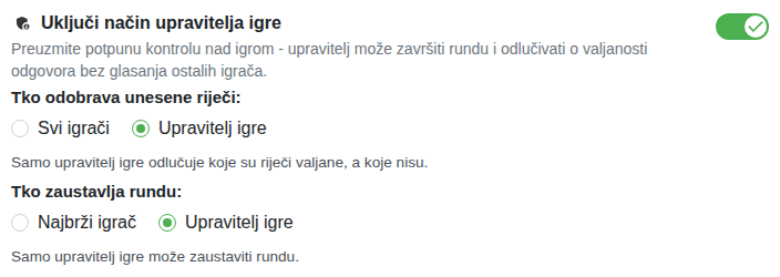 Postavka: način domaćina igre
